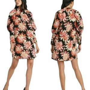 Who What Wear Black Floral High Neck Puff Sleeve Mini Shift Dress Size XXL